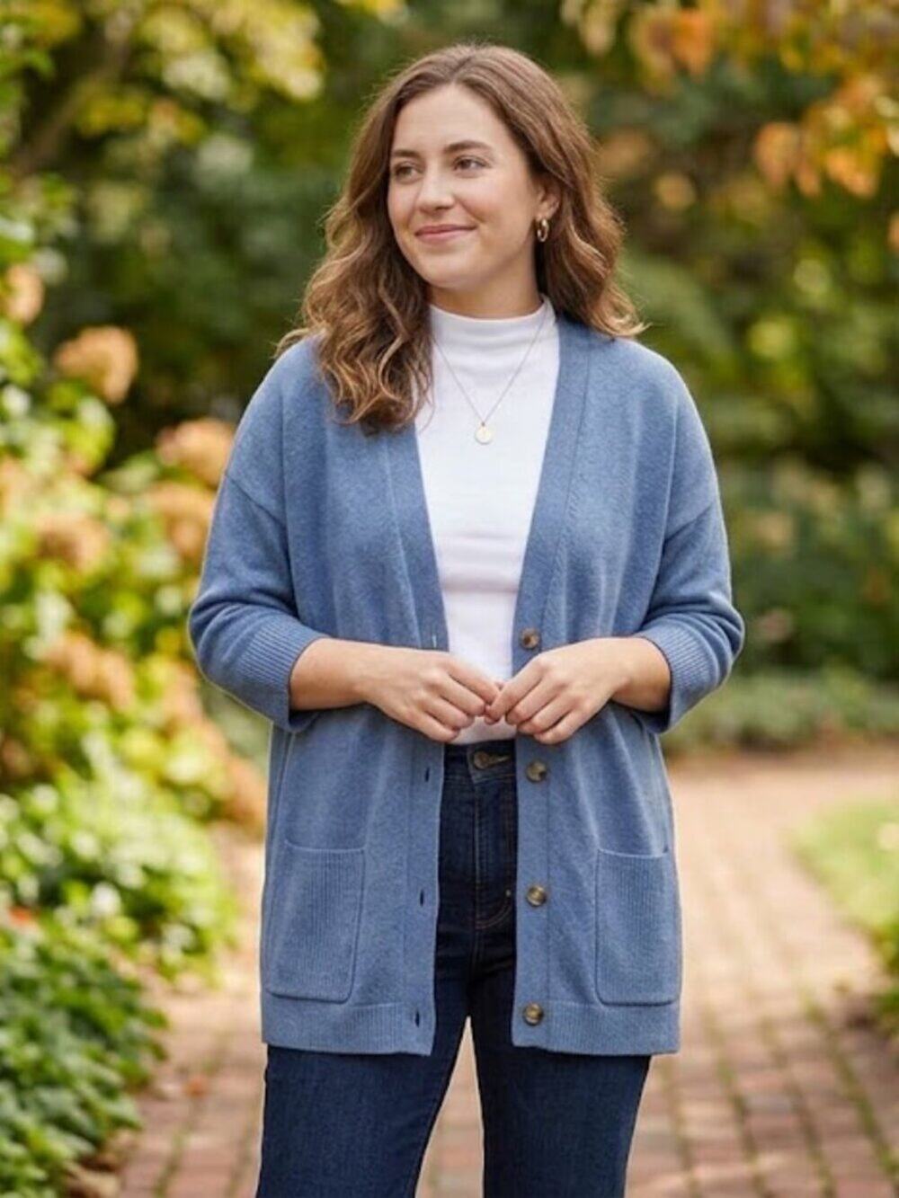 J. Jill Soft Blue Button Front Cardigan Sweater Size S Patch Pockets